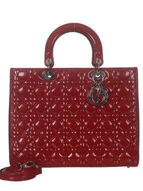 ♥️Dior Lady Dior Large Cherry Red Patent Quilted Top-Handle Women’s Bag♥️